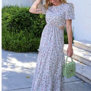 Wayf White Plaza Floral Print Cutout Tiered Maxi Dress